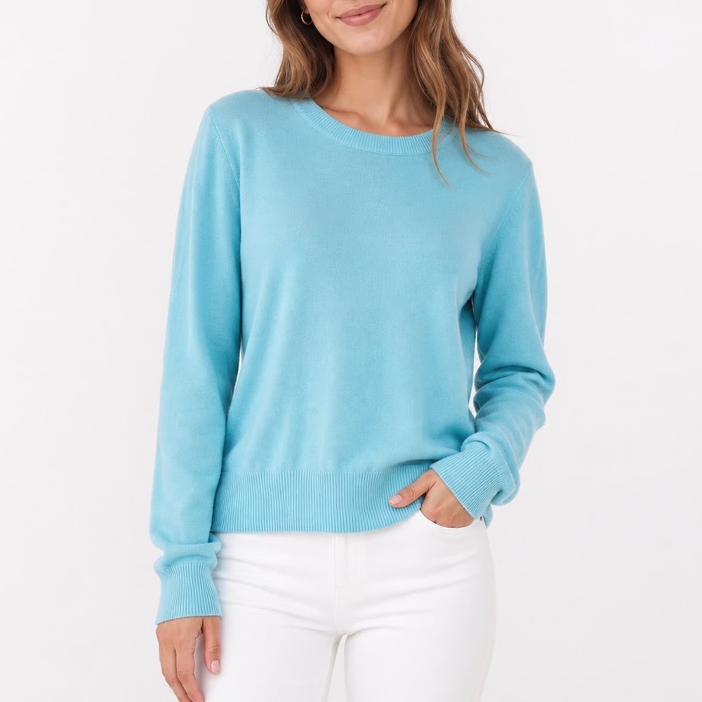 Qualfort Aqua Blue 100% Cotton Crewneck Sweater XL Long Sleeve Lightweight Knit